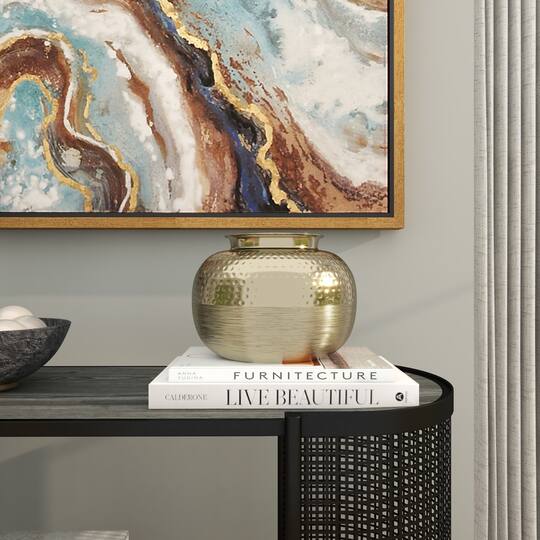 7" Gold Aluminum Brushed Vase with Hammered Top